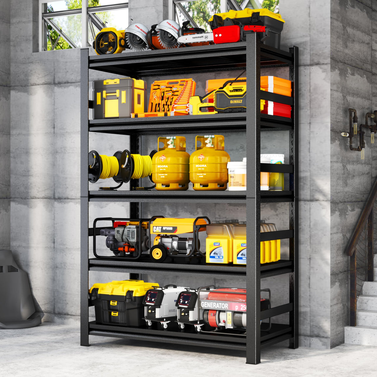 72''H Garage Storage Shelves Heavy Duty Garage Shelving Units, 3000 LBS Steel Industrial Shelving, Adjustable 5-Tier Metal Utility Shelf Organizer for Warehouse, Basement, Black (72''Hx36''Wx16''D) ErgoNova
