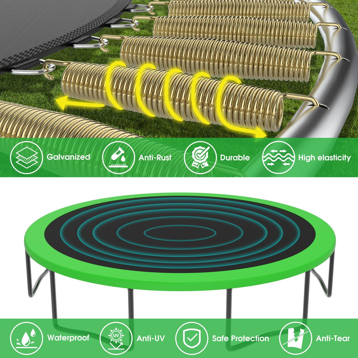 YORIN Tranpoline 16FT Tranpoline for Kids 1500LBS Tranpoline with Basketball Hoop, Enclosure Net, Back Yard Outdoor Recreational Tranpolines with Light, Sprinkler, Socks, Amazing Green YORIN
