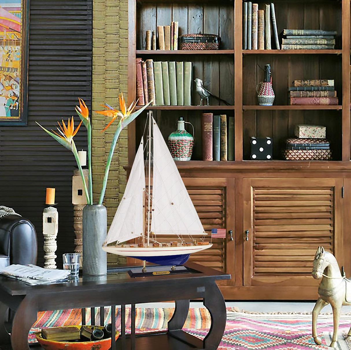 SAILINGSTORY Wooden Sailboat Model Ship Sailboat Decor Yacht Enterprise 1/100 Scale 1930 America's Cup Replica HOME DECOR SAILINGSTORY