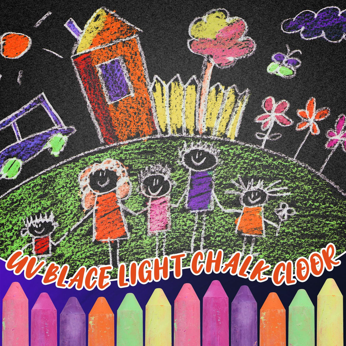 Feifeiya 12 Pcs Glow in the Dark Chalk Under Blacklight, 6 Neon Colors Washable Dustless UV Sidewalk Chalk for Black Light Party Playground Chalkboard Birthday Gift and Outdoor Drawing (Crayon) Feifeiya