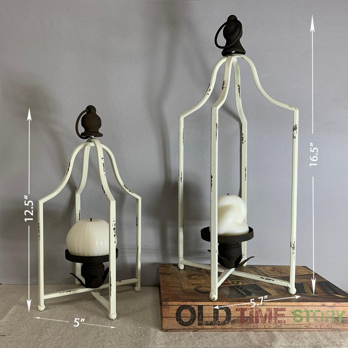 12.5" & 16.5" Timeless Cozy Decorative Lanterns Set of 2, Handcrafted Metal Iron Candle Holders, Farmhouse Elegance Fireplace Mantel Table Festive Gatherings Decor Fenisam