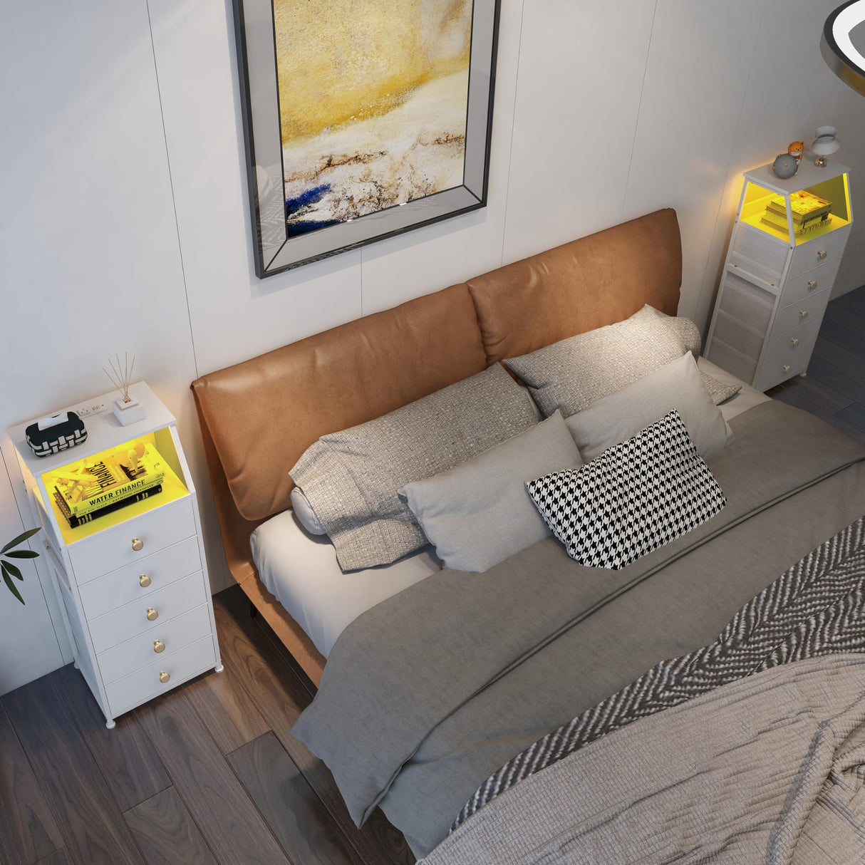 Tohomeor Dresser with Fabric Drawers Nightstand with 2 Tier Shelf Storage Tower for Bedroom Hallway Entryway Closet Organizer Sofa Beside Table Furniture (White, 5 Drawers) Tohomeor