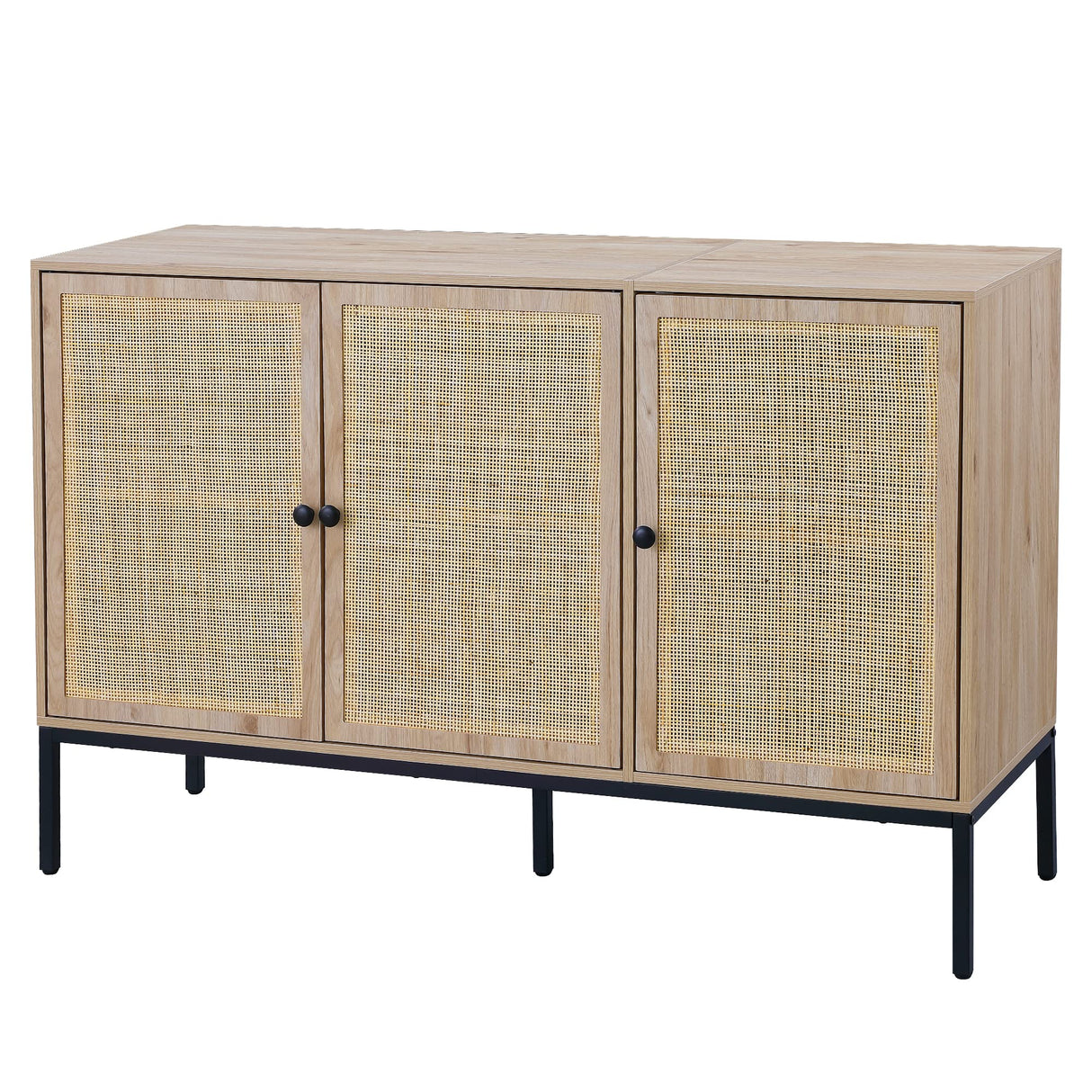 Yechen Sideboard Storage Cabinet with 3 Handmade Natural Rattan Doors, Rattan Cabinet Buffet Table Accent Credenza Console Cupboard, for Living Room Dining Room Entryway Kitchen Yechen