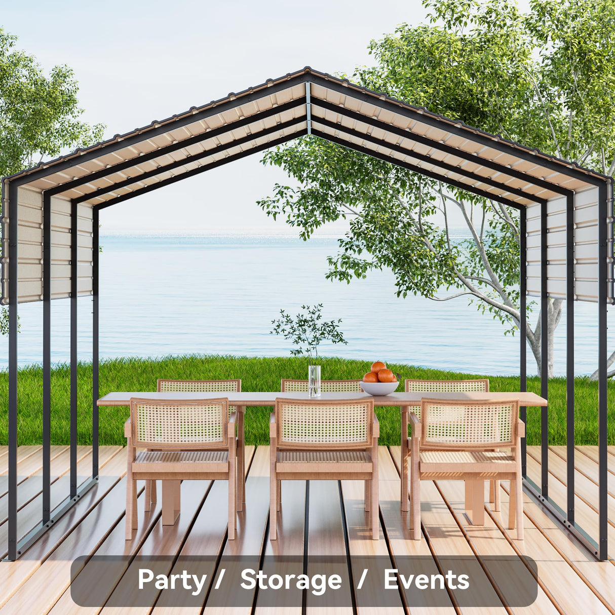 Metal Carport 10'x15'x8.5' Ft Heavy Duty Grey Galvanized Steel Roof Multi-Use Shelter Canopy with Metal Frame, Prefab Carport Garage for Cars, Boats, and Tractors DEYEGELEA