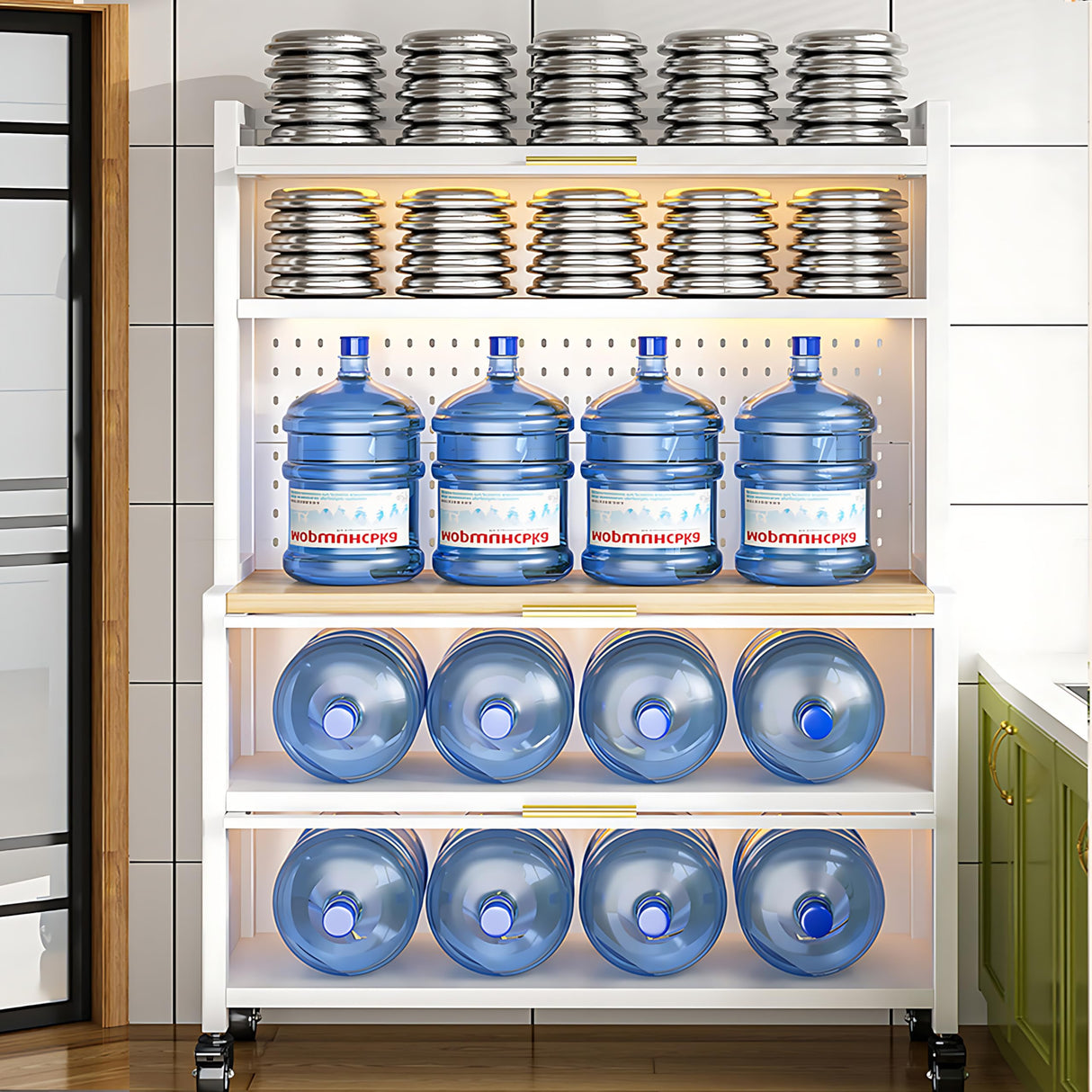 TVMCNA 63" Tall Kitchen Pantry Storage Cabinet, Large Capacity Hutch Cabinet with Acrylic Doors and Microwave Stand, Bakers Racks with Storage for Kitchens, Pantry, Living Room TVMCNA