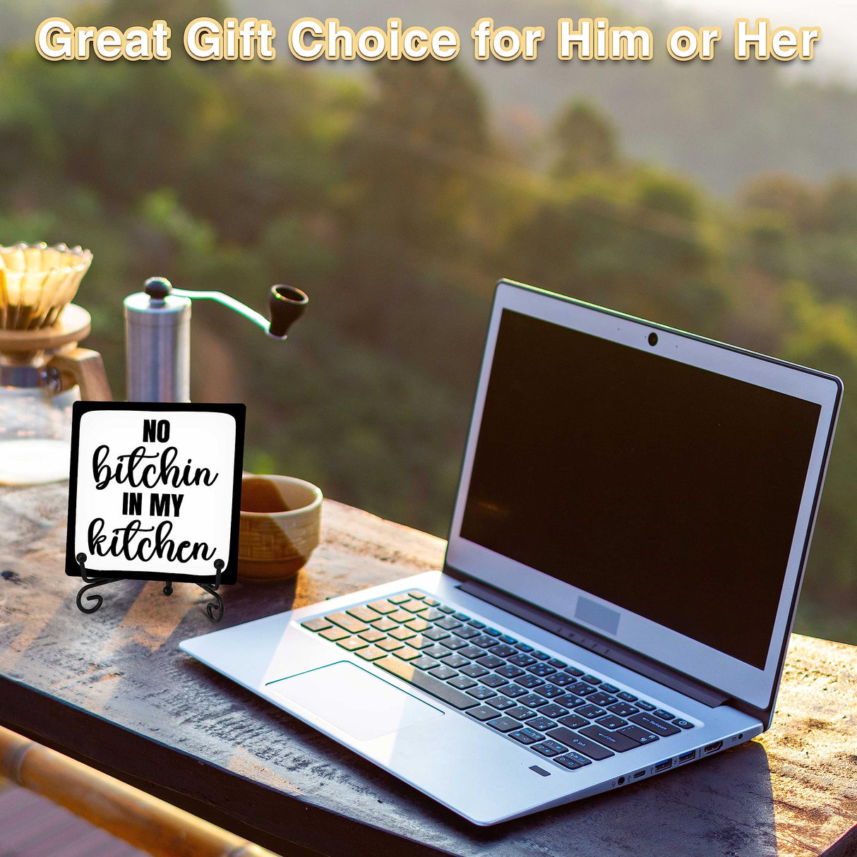 No Bitchin' in My Kitchen Rustic Farmhouse Decor Sign Black and White Kitchen Decor Decorative Wood Sign Home Kitchen Tabletop Decor - A26 ZIIUFRN