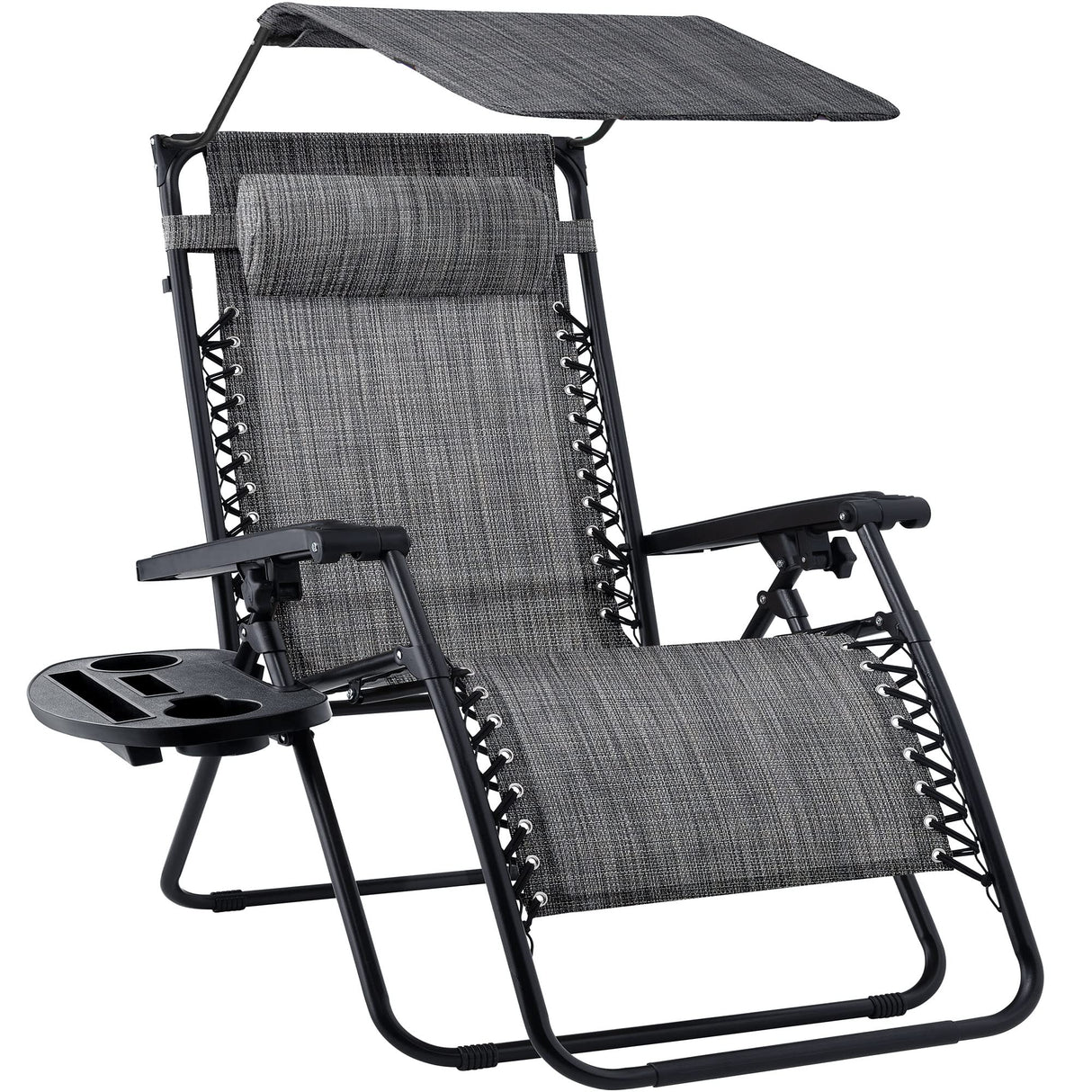 Best Choice Products Folding Zero Gravity Outdoor Recliner Patio Lounge Chair w/Adjustable Canopy Shade, Headrest, Side Accessory Tray, Textilene Mesh - Gray Best Choice Products