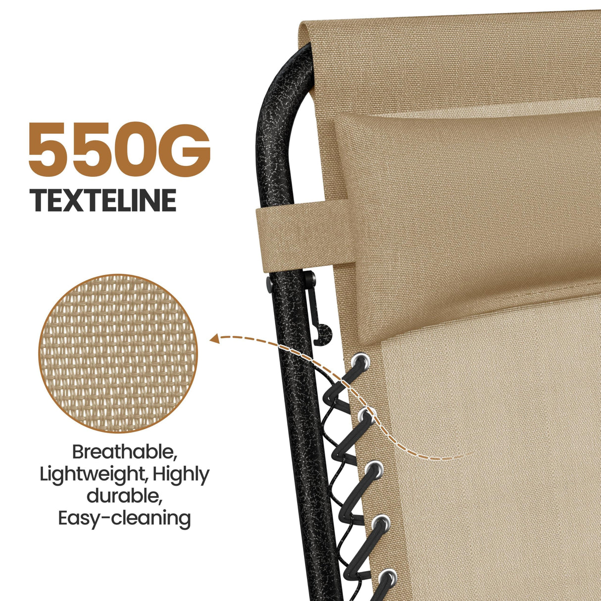 Yaheetech Zero Gravity Recliners Outdoor Adjustable Folding Reclining Lounge Chairs w/Pillows, Cup Holder Trays and Carry Strap for Patio Backyard Beach Beige Set of 2 Yaheetech