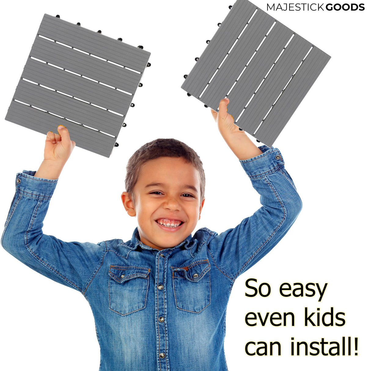 Interlocking Deck Tiles Pack - Snap Together Plastic Flooring | 12 x 12 Plastic Outdoor Flooring for Patio | Click Floor Decking Tile Outdoors Balcony Flooring, Wooden Parquet Flooring (8) Majestick Goods