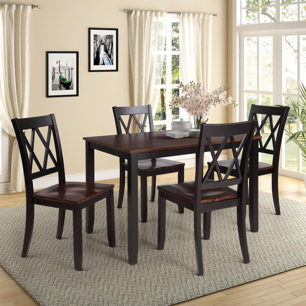 Harper & Bright Designs 5-Piece Wood Dining Table Set for 4, Kitchen Furniture Set with 4 High Back Dining Chairs for Small Places,Black+Cherry Harper & Bright Designs