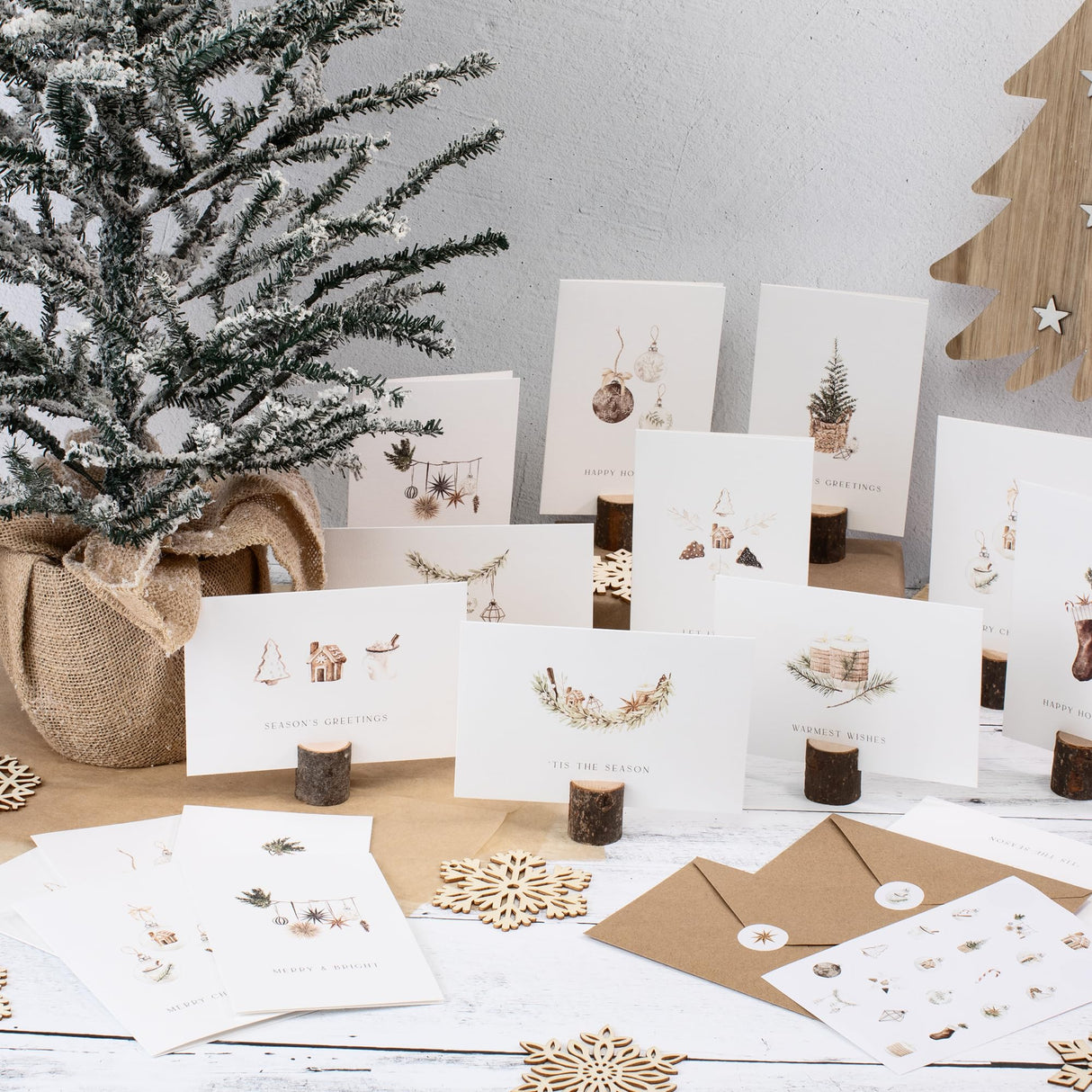ZICOTO Beautiful Modern Rustic Christmas Cards Set of 20 - Incl. Bulk Envelopes, Matching Stickers And Storage Box - Perfect to Send Warm Holiday Wishes to Friends and Family ZICOTO