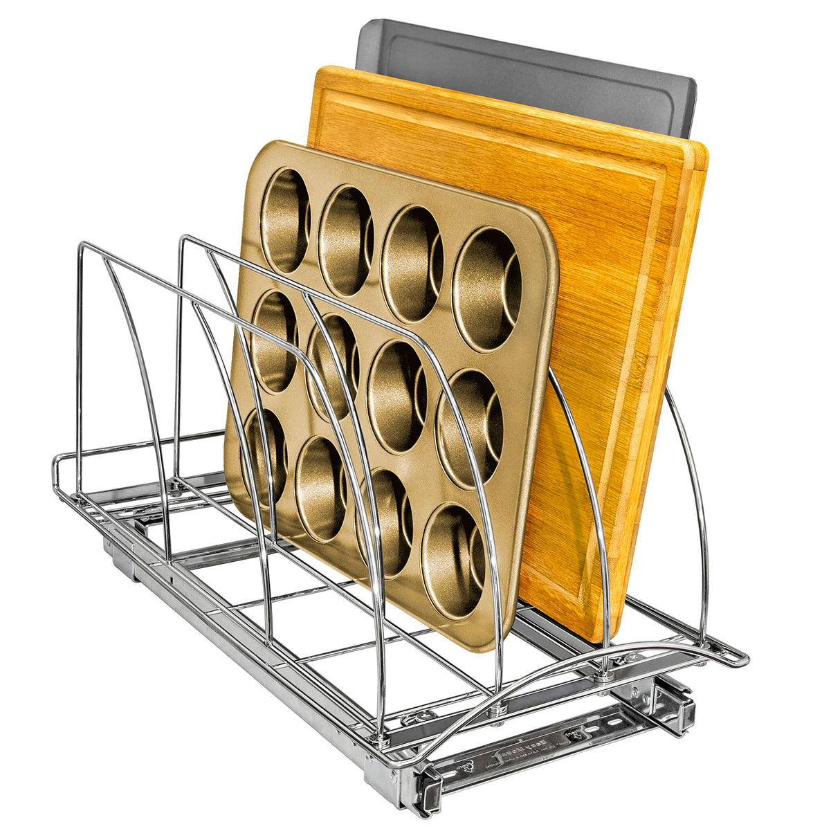 LYNK PROFESSIONAL® Pull Out Cutting Board, Cookie Sheet, and Baking Pan Organizer Rack - Lifetime Ltd. Warranty - Slide Out Kitchen Cabinet Storage Organizers – 10” x 21” Deep - Pullout Shelf, Chrome LYNK PROFESSIONAL