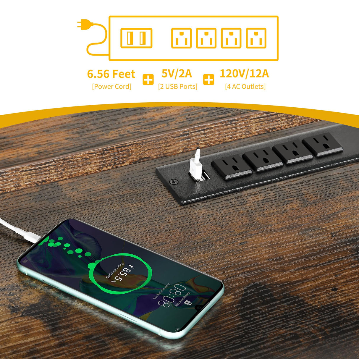 DWVO Computer Desk with Drawers & Hutch, 59.1" Office Desk with Power Outlets & LED Lights, Home Office Desk with Storage Shelves, Rustic Brown DWVO