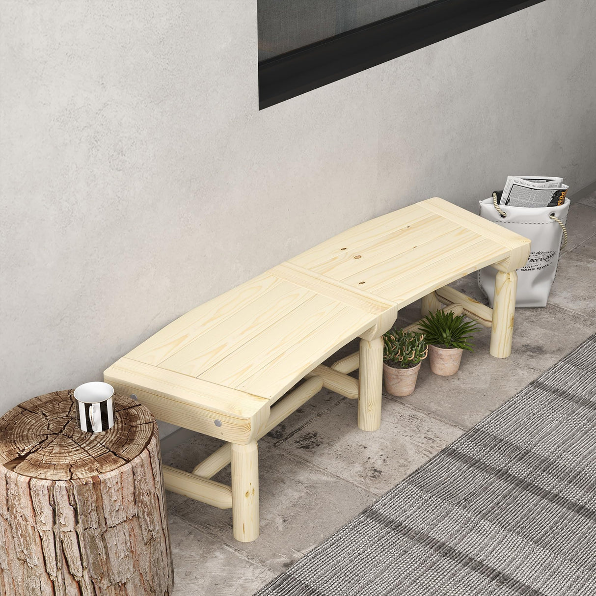 Outsunny Natural Wood Semicircular Garden Bench for Outdoor Spaces Outsunny