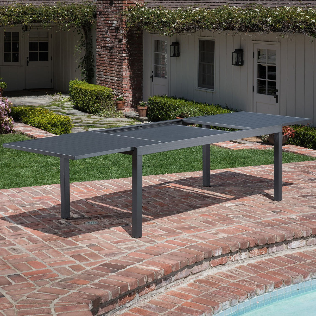 Cambridge Nova 11-Piece Outdoor Dining Set with 10 Stackable Sling Chairs and Extra Large Expandable Outdoor Patio Dining Table, Weather Resistant and Easy to Clean Metal Patio Set, Gray/White CAMBRIDGE