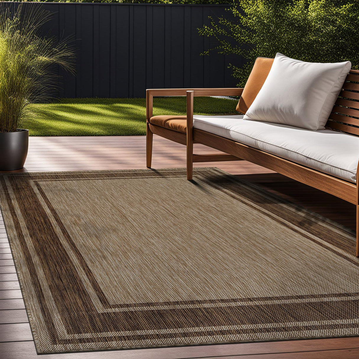Beverly Rug Outdoor Rug 8x10 Modern Bordered Area Rugs for Indoor and Outdoor Patio Deck Porch Garden Waterproof Weather Sun Resistant Washable Outside Carpet (8 x 10 Jute) Beverly Rug