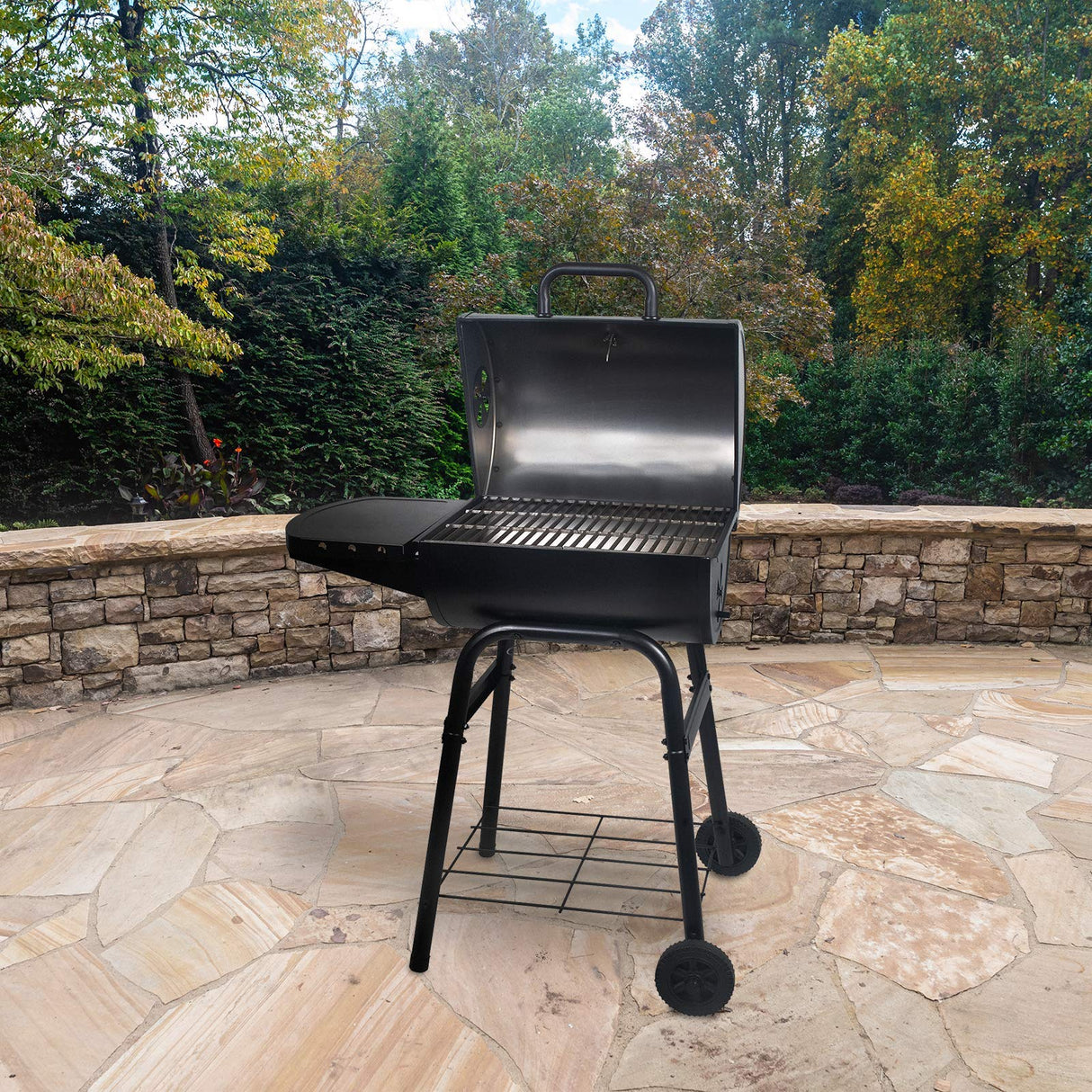 Char-Griller® King-Griller Gambler Charcoal Grill and Smoker with Damper Smoke Control, Cast Iron Grates, and Side Shelf, 315 Cooking Square Inches in Black, Model E1416 Char-Griller