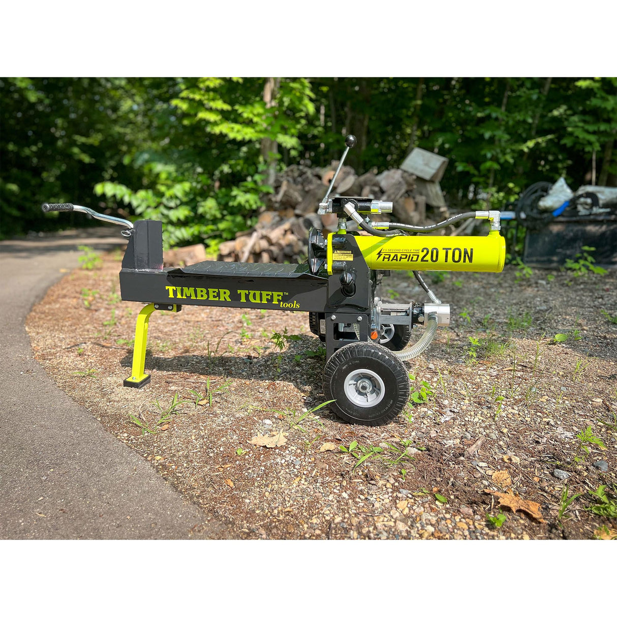 Timber Tuff Heavy Duty 7 HP Portable 20 Ton Gas Powered Log Splitter Machine Tool with 10 Inch Wheels for Large Outdoor Tasks Timber Tuff