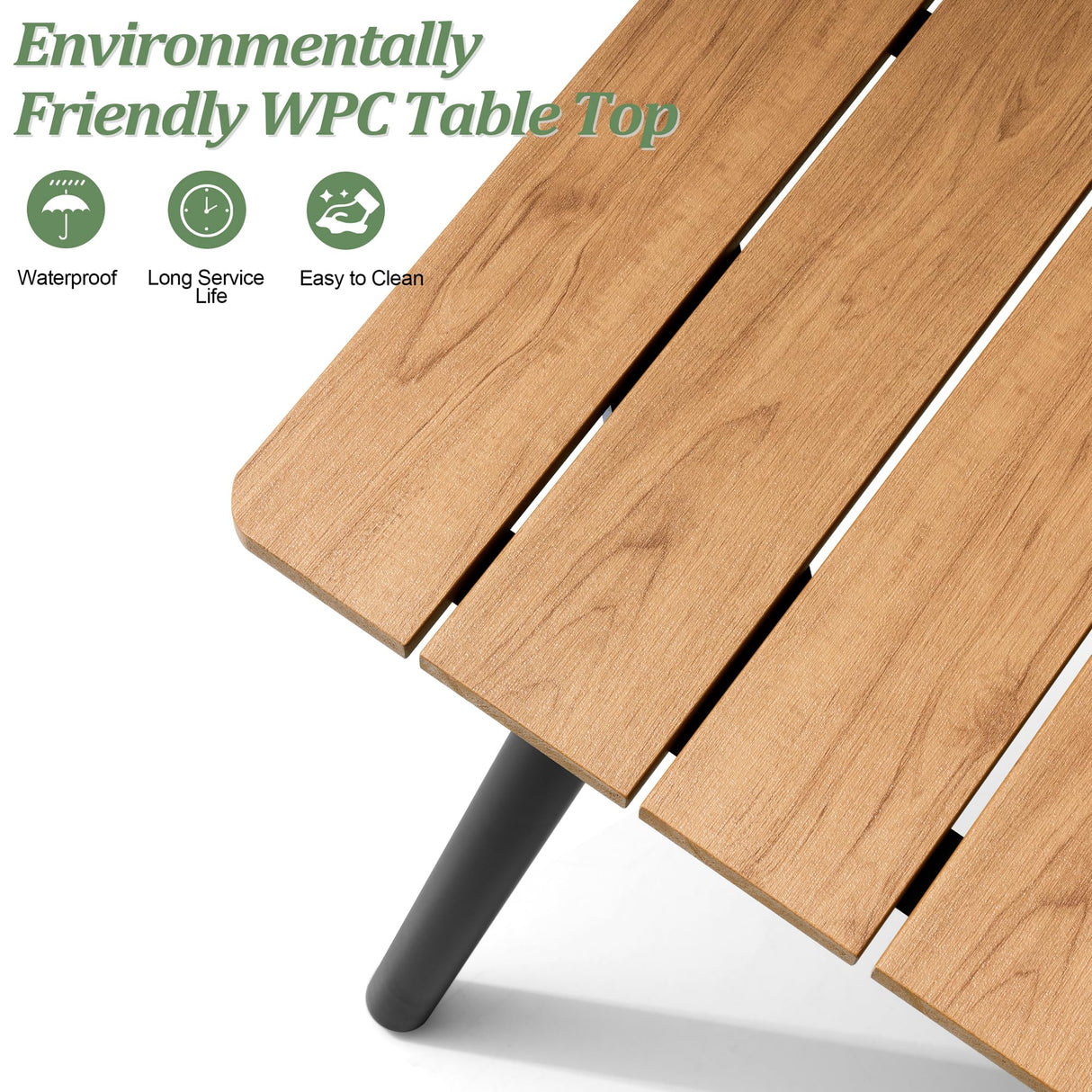 VredHom Outdoor Dining Table, 70inch Patio Dining Table with Wooden-Like Top and Aluminum Frame, Rectangular Table with Umbrella Hole Outdoor Furniture, Only Table, Brown VredHom