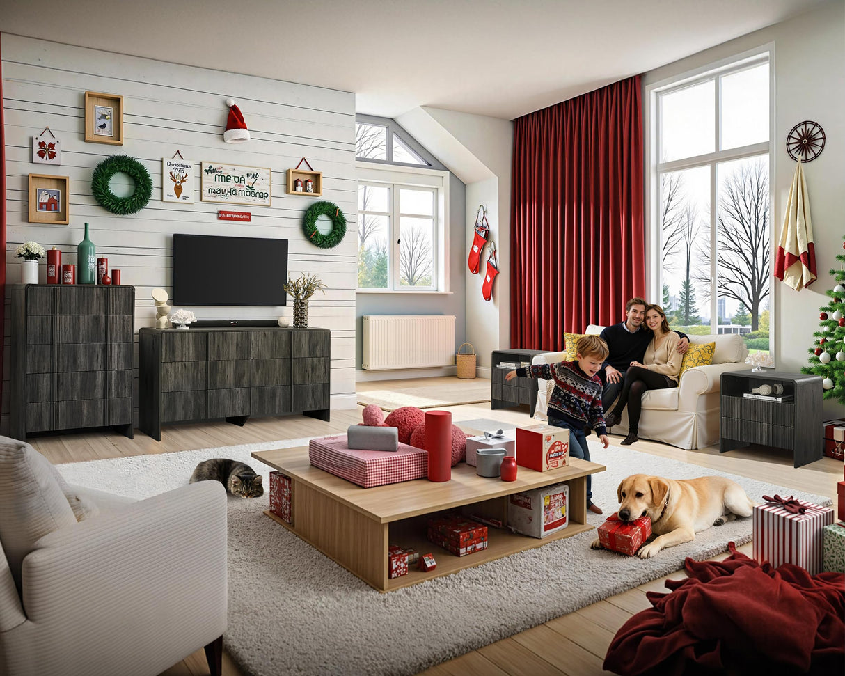 AMERLIFE 63" Fluted 6 Drawer Dresser, Long Modern Chest of Storage Drawers with Pine Handles, Rounded Corners & Anti-Tip Design, Wood Closet Organizer for Bedroom, Living Room, Nursery, Black AMERLIFE