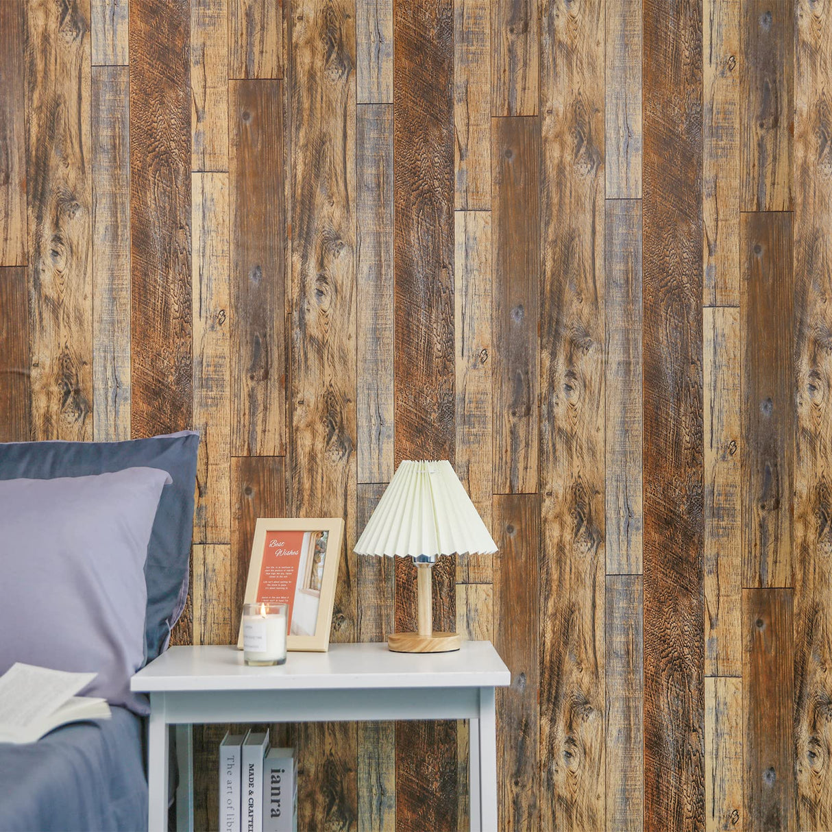 TANONE Brown Wood Peel and Stick Wallpaper 17.8" X 118.8" Self Adhesive Removable Decorative Film Wood Grain Wallpaper for Wall Covering Furniture Countertop Kitchen DIY TANONE