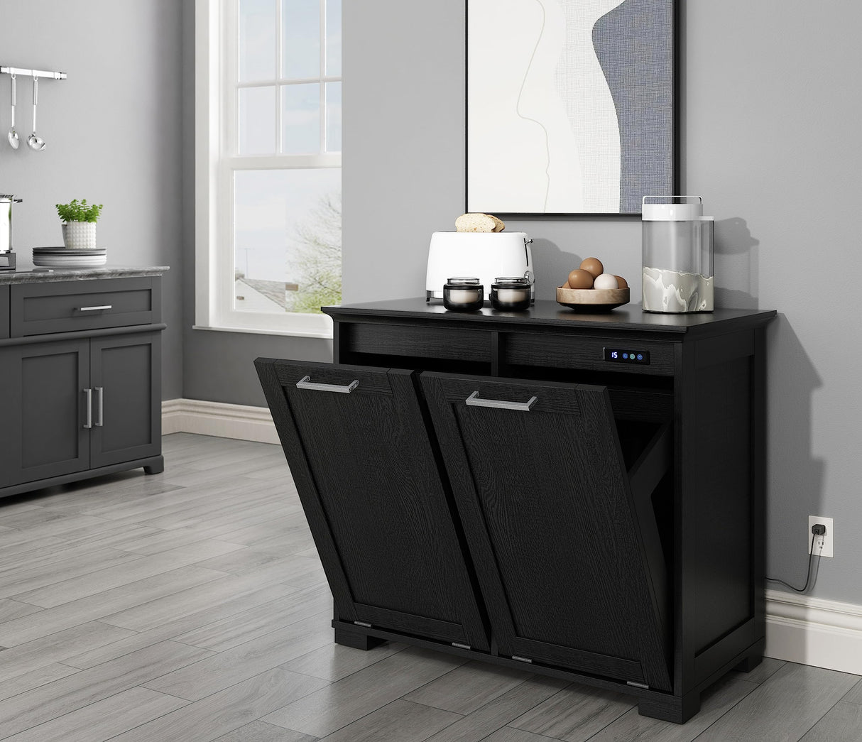 UpWiew Tilt Out Trash Cabinet Wooden, Double Door 2x10 Gallons, Black Finish UpWiew