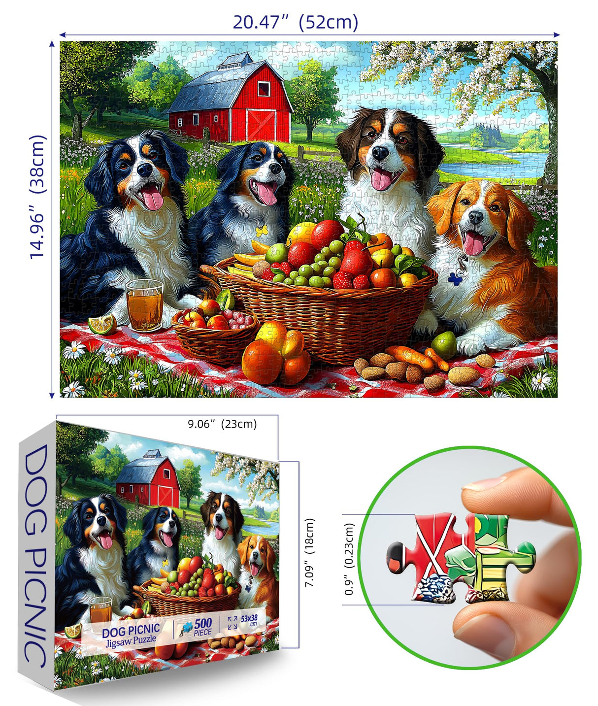 Puzzles for Adults 500 Pieces Cute Dogs Jigsaw Puzzles 500 Pieces Difficult Fun Puppy Autumn Picnic Unique Family Puzzle Challenging Games Gift for Teens Kids Adults (21"x15") MINIWAN