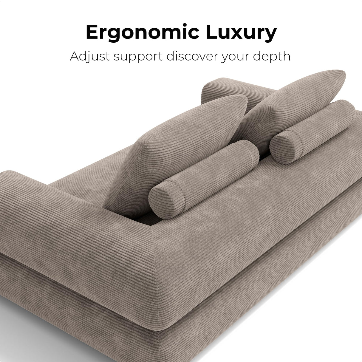 LIKIMIO Convertible Sleeper Sofa Bed Floor Sofa 3-in-1 No Assembly, Foldable Mattress with Corduroy Upholstery Light Brown, Lounge Loveseat Couch for Living Room Studio Guest Room LIKIMIO