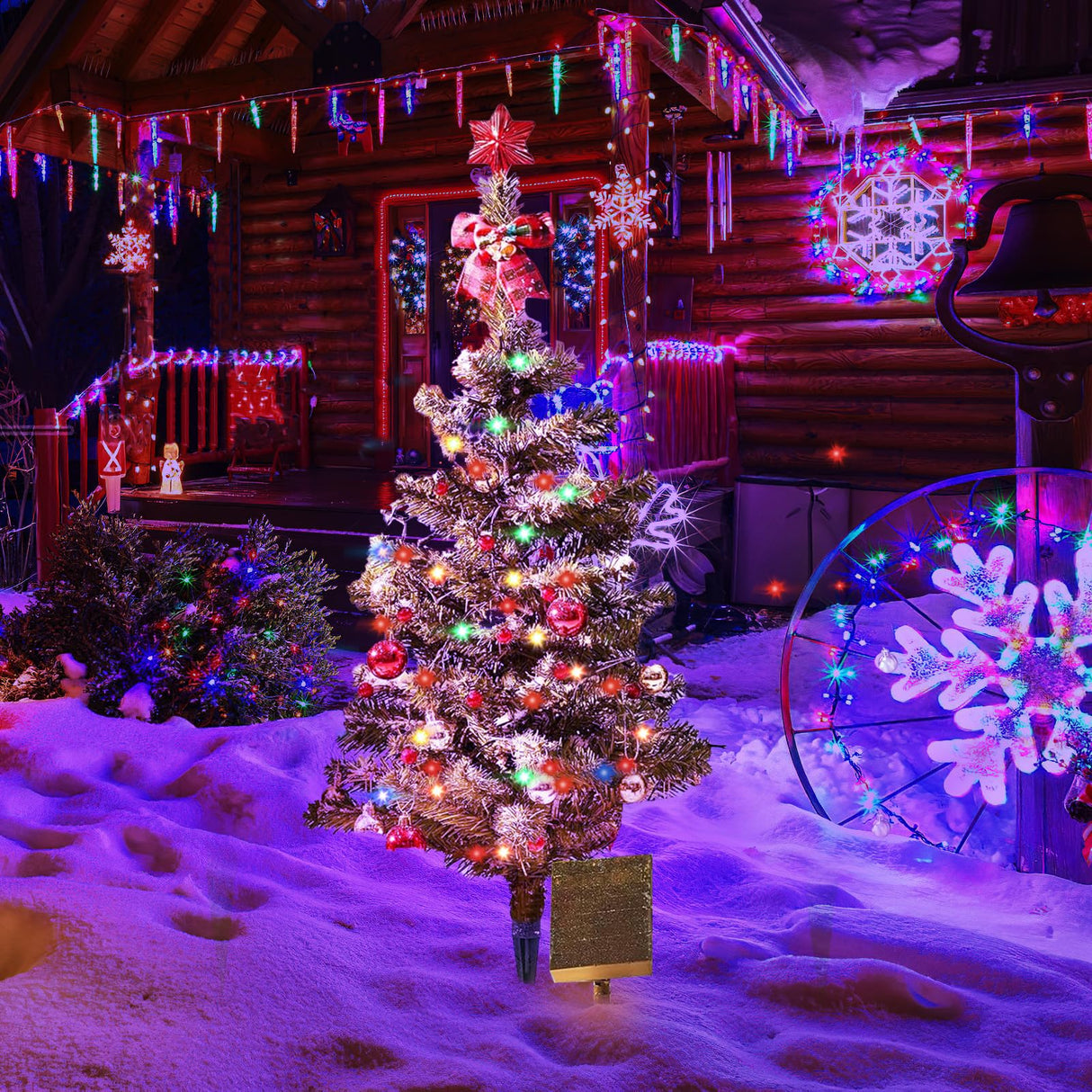 Solar Christmas Tree Lights Outdoor Decoration, 39 Inch Solar Powered Tree Lights with 100 LEDs, 8 Flashing Patterns with Ornaments for Outdoor Paths, Gardens, Yard Christmas Decorations 1PCS Dolucky