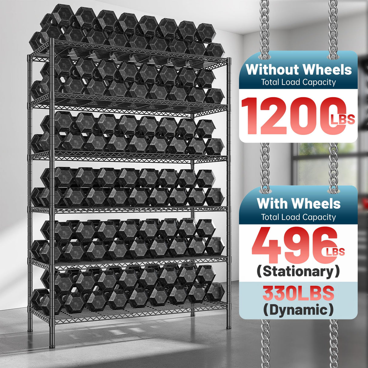 Romorgniz 82" H X45 W X18 D Storage Shelves with Wheels, 6 Tier Wire Shelving Adjustable Metal Shelving Pantry Shelves Capacity 1200LBS for Garage Shelving, Pantry, Kitchen, Closet, Commercial, Black Romorgniz