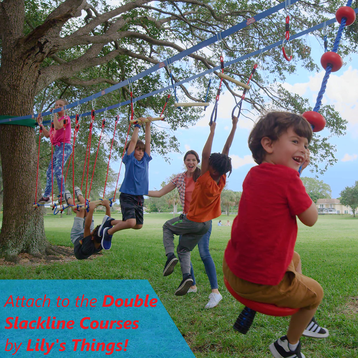 Hanging Ninja Rings (4 Pack) Ninja Warrior Accessories | Ninja Slackline Obstacle Course Accessories | Lily's Things Double Obstacle Course | Attachments to Most Home Playground Equipment Swing Sets Lily's Things