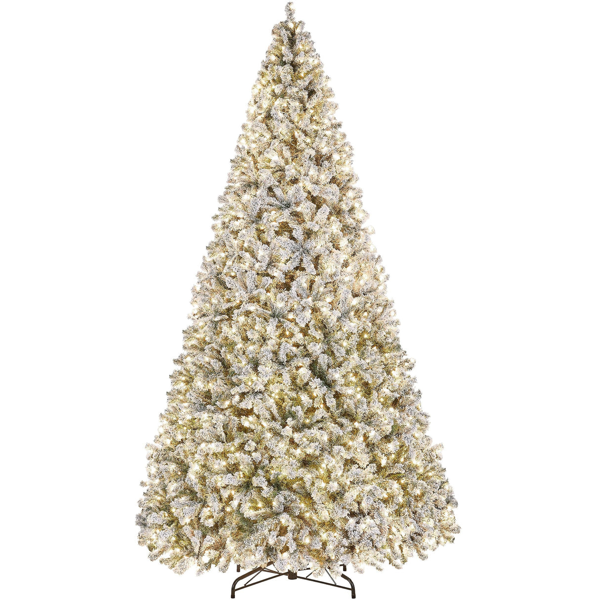 Yaheetech 12ft Pre-lit Artificial Christmas Tree W/Incandescent Warm White Lights, Snow Flocked Full Prelighted Xmas Tree W/4266 Branch Tips, 1750 Incandescent Lights & Foldable Stand, Green & White Yaheetech