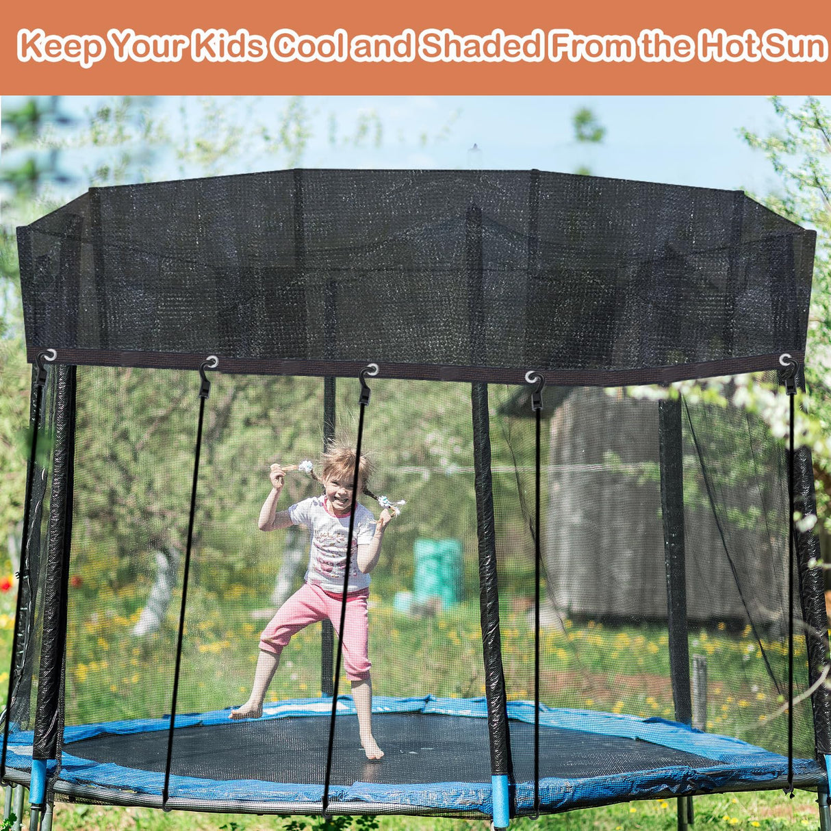 Trampoline Cover Round 12 Holes 90% Sunblock Shade Cloth 12FT Black Trampoline Top Shade Cover Sun Shade Mesh Tarp with 49FT Elastic Cord & 24 Plastic Hooks for Outdoor Backyard Playground(Tent Only) Voccos
