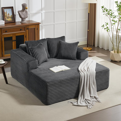54.3"W Oversized Chaise Lounge Chair Indoor, Boneless Corduroy Sleeper Sofa Bed with 4 Pillows, Armrests, Comfy Fluffy Reading Couch, No Assembly Required Cloud Sofa for Living Room, Bedroom, Office