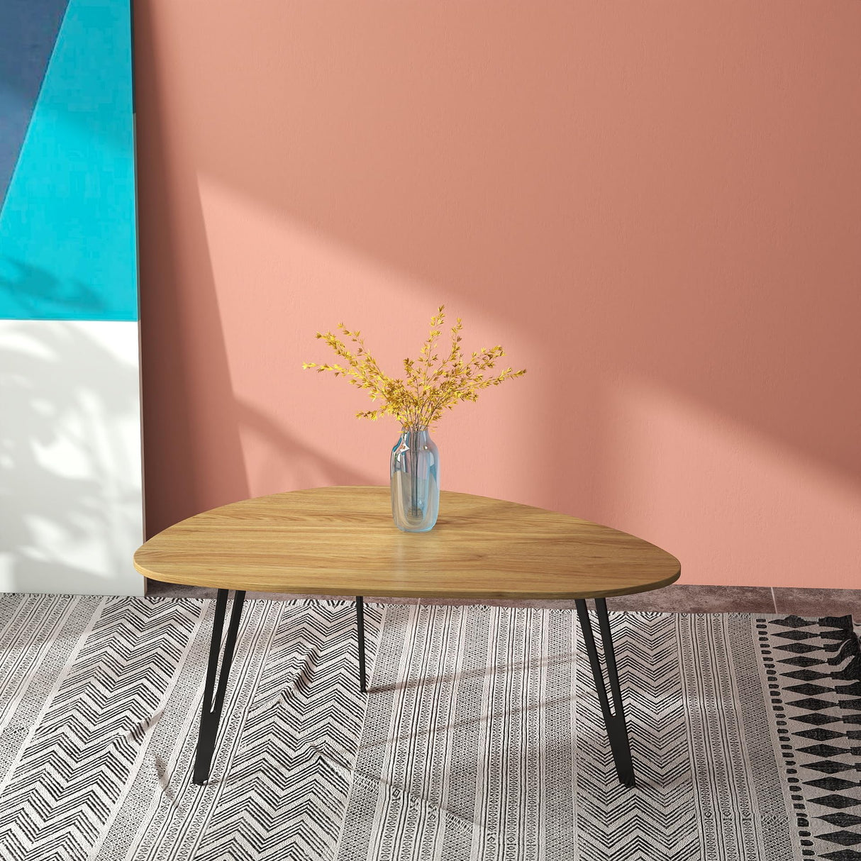 Manora Modern Mid Century Coffee Table, Oval Triangle Wood Center Table with Sturdy Metal Legs, Stylish Living Room Accent Table for Small Spaces Manora