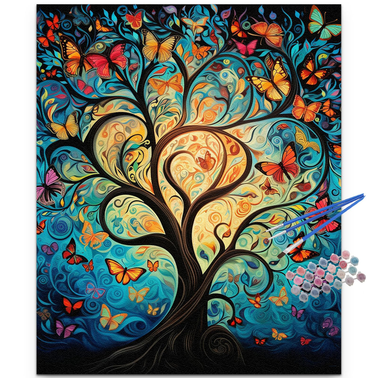 JUJUHOOD Tree of Life Paint by Numbers Kit for Adults,Butterfly Adult Paint by Number Kits,DIY Acrylic Paint by Number on Canvas for Home Wall Decor 16X20 Inch JUJUHOOD