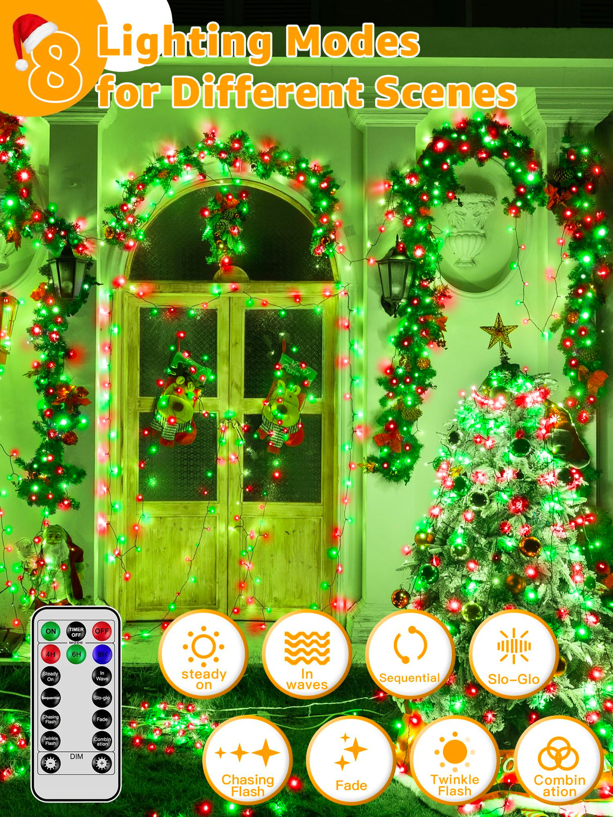 BrightChristmas 500 LED 164 FT Christmas Lights, Waterproof String Lights with Remote and Timer, Christmas Tree Lights with 8 Modes Dimmable, Fairy Lights for Holiday Decor (Red and Green) BrightChristmas