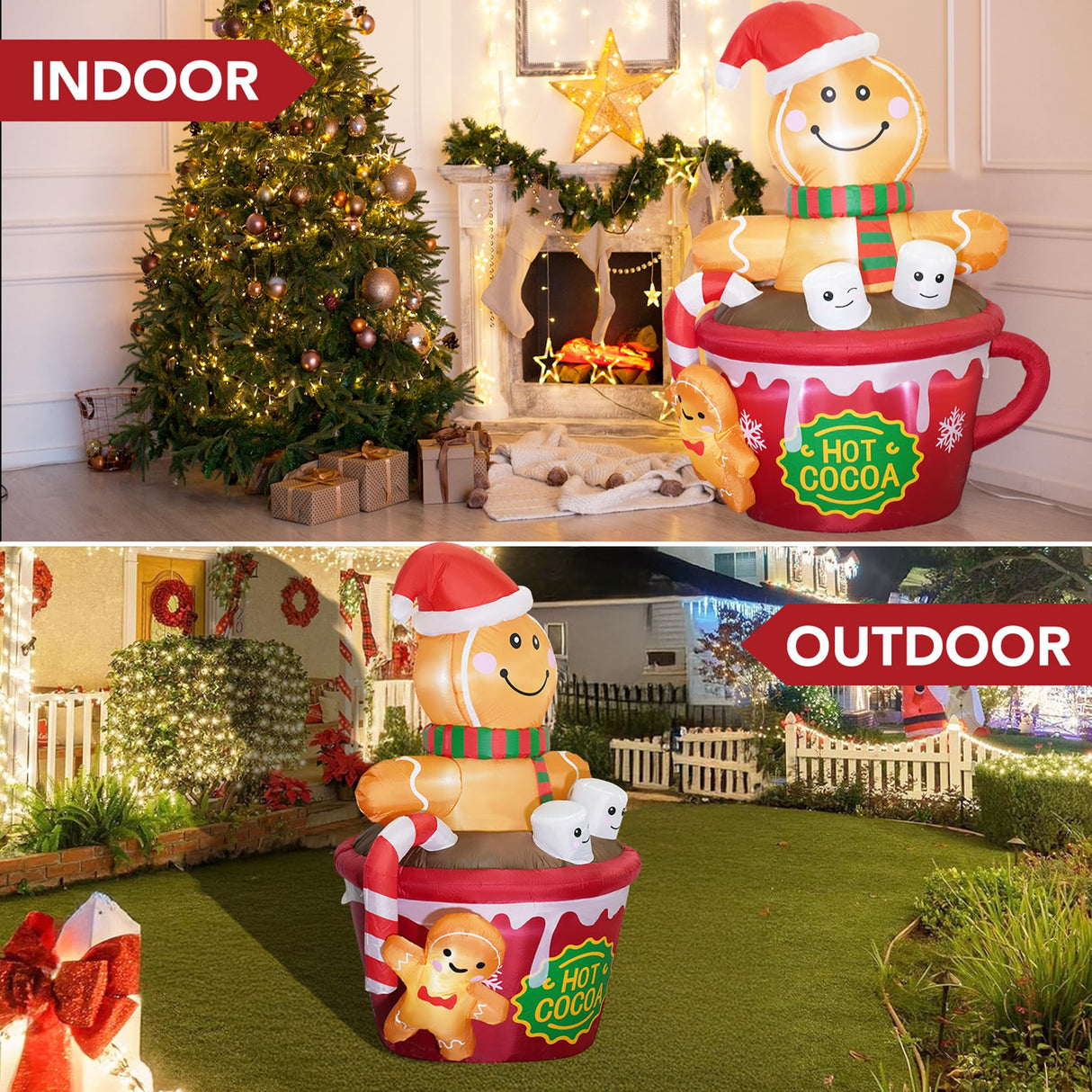 ZPISF 6 FT Christmas Inflatables Outdoor Decorations, Cute Christmas Blow Up Yard Decorations Gingerbread Man in Hot Cocoa Mug Scene for Garden Lawn Xmas Decor ZPISF