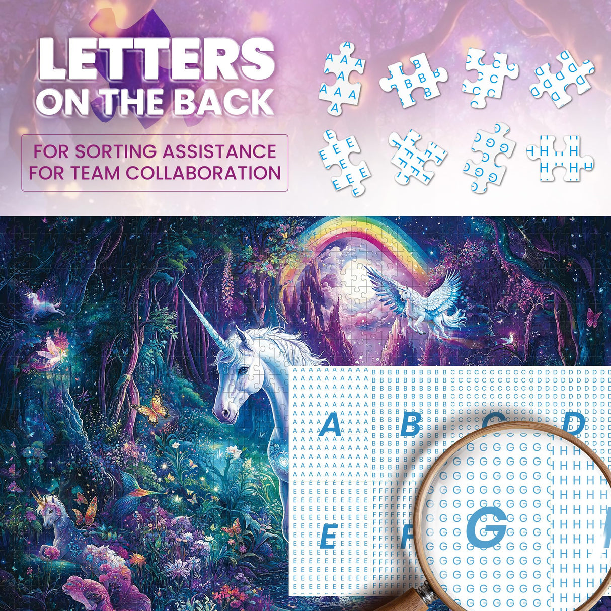 1000 Piece Puzzles for Adults,Glitter Unicorn Jigsaw Puzzle,Rainbow Forest Puzzles 1000 Pieces,Creative Games and Gifts Difficult Fantasy Puzzle Home Decor Toy for Adults (27.5"x19.6"), 1:1 Poster lamplig