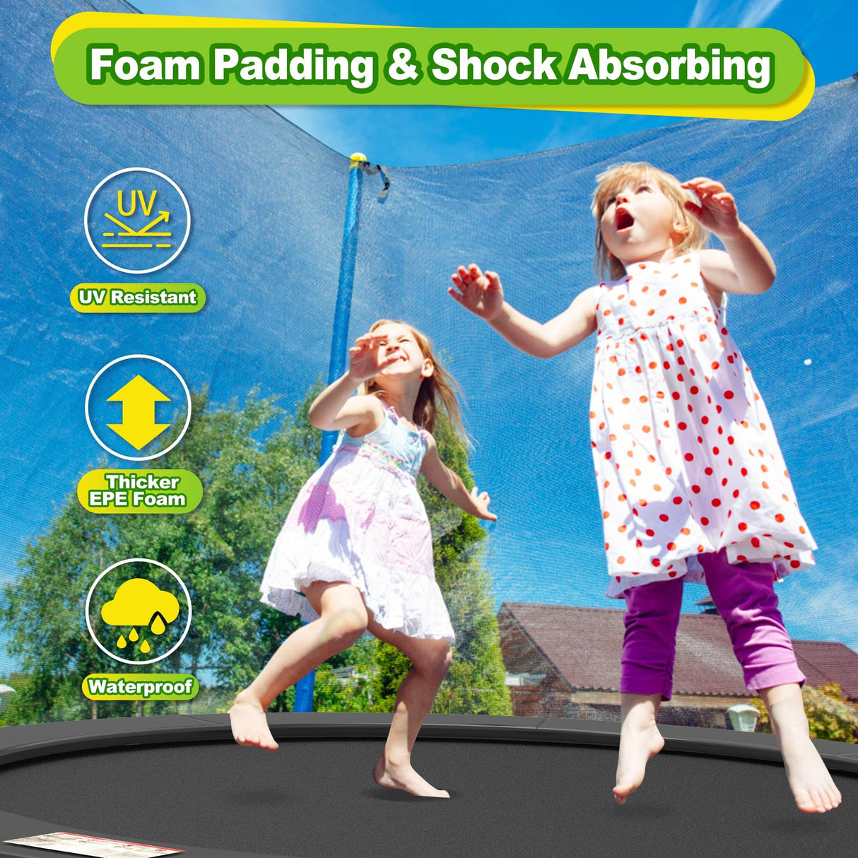 wocarks Trampoline Pad, 10ft 12ft 14ft Trampoline Replacement Safety Pad, Waterproof and Tear-Resistant Safety Spring Cover Round Frame Pad (Black, 14FT) wocarks