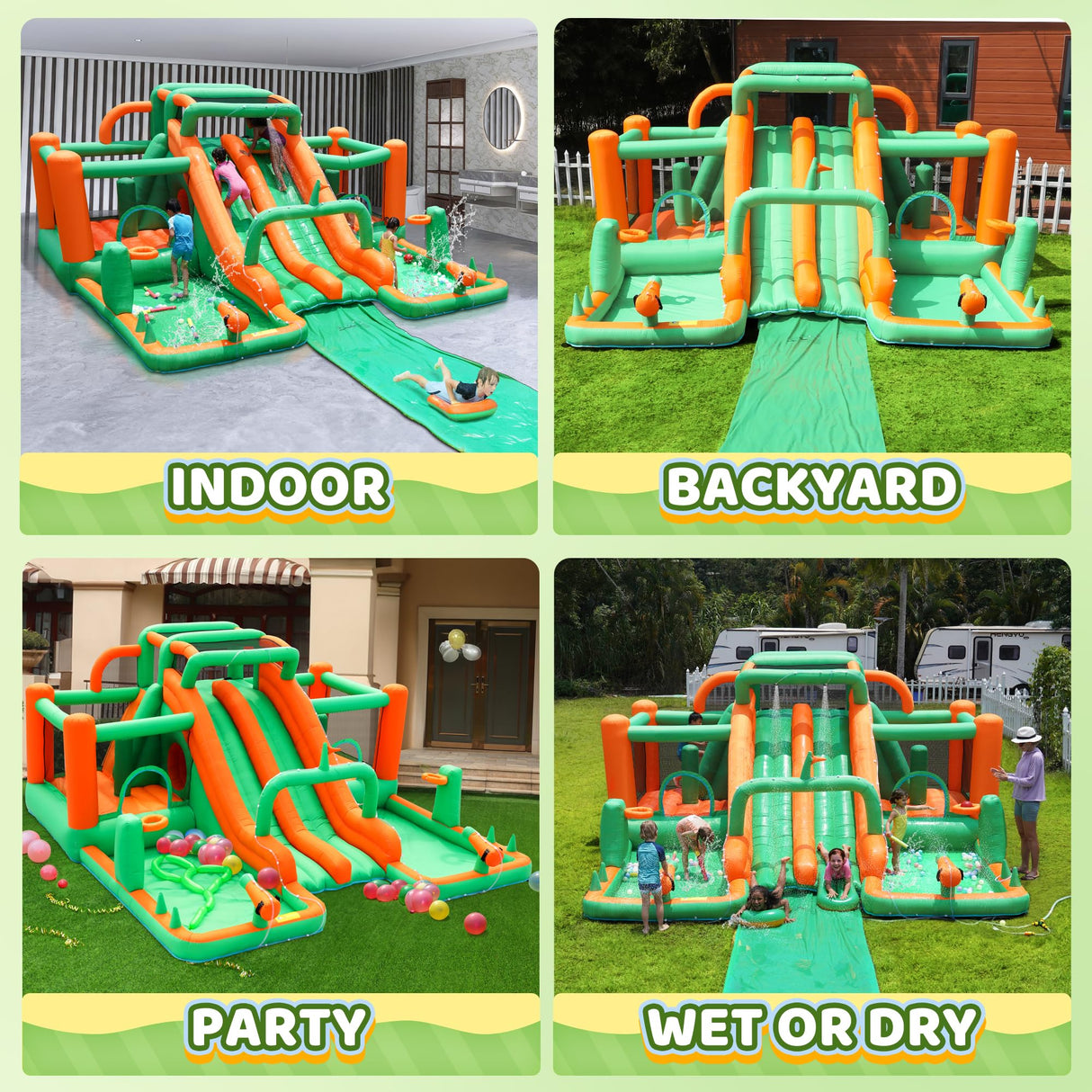 INFLATEFLY Bounce House Big Water Slide for Kids Bouncy House Inflatable Waterslide Bouncy House Water Park Castle with Slip and Slide, Water Sprays, Ball Pit Wet or Dry INFLATEFLY