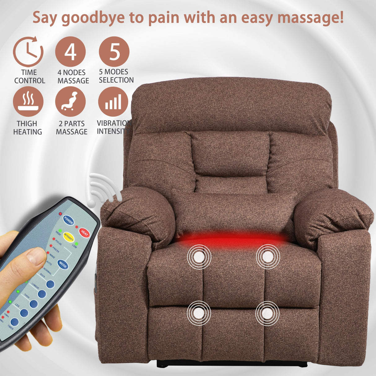 PUG258Y 4-Motor Power Lift Recliner Chair for Big and Tall Seniors: 9689Pro Lay Flat Lift Chair with Heat and Massage, Reclining to 180, Adjustable Headrest and Lumbar - Velvet Fabric - Nut Brown PUG258Y