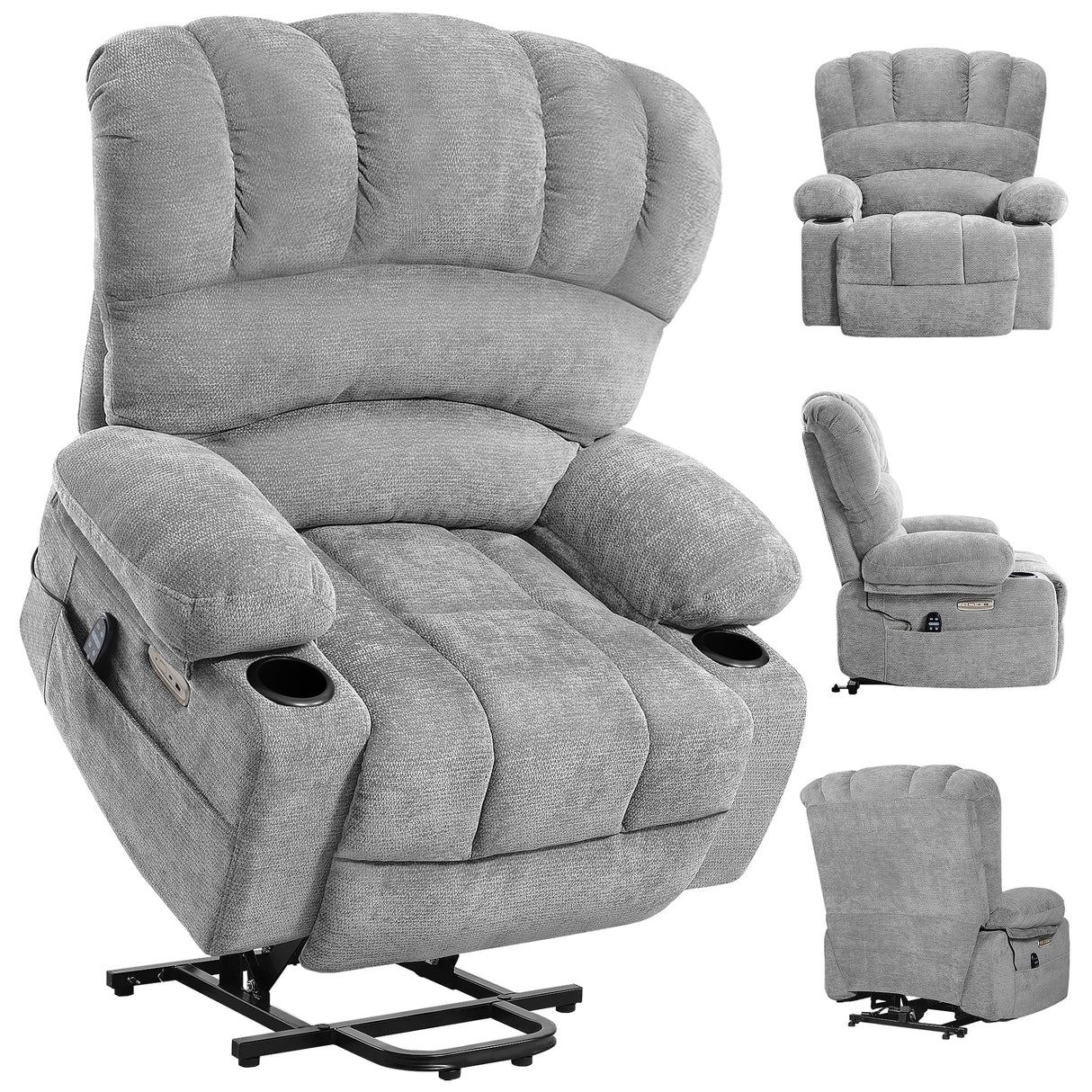 DURASPACE Power Lift Recliner Electric Lift Massage Recliner Chairs with Heat, Large Shell Velvet Backrest Lift Chair Recliners for Elderly, Seniors (Gray) DURASPACE