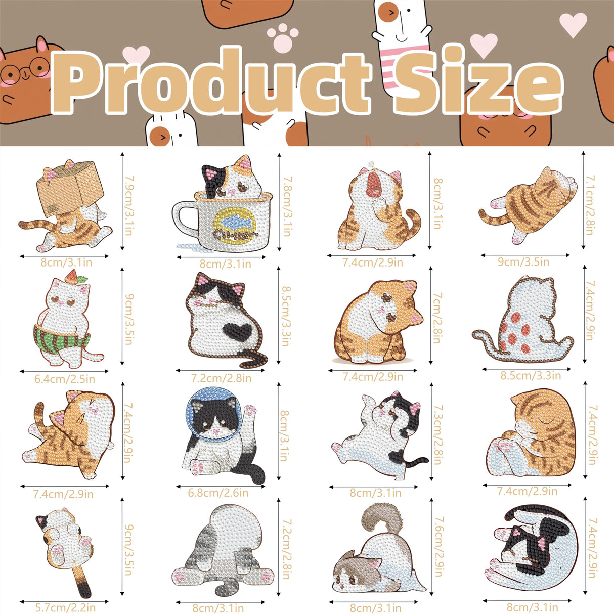 16 Pcs Cat Diamond Painting Magnets Kits Diamond Art Fridge Magnet Refrigerator Sticker Diamond Painting kit for Beginners Adults DIY Art Craft Gifts Home Decors (cat) Bulerrylulu