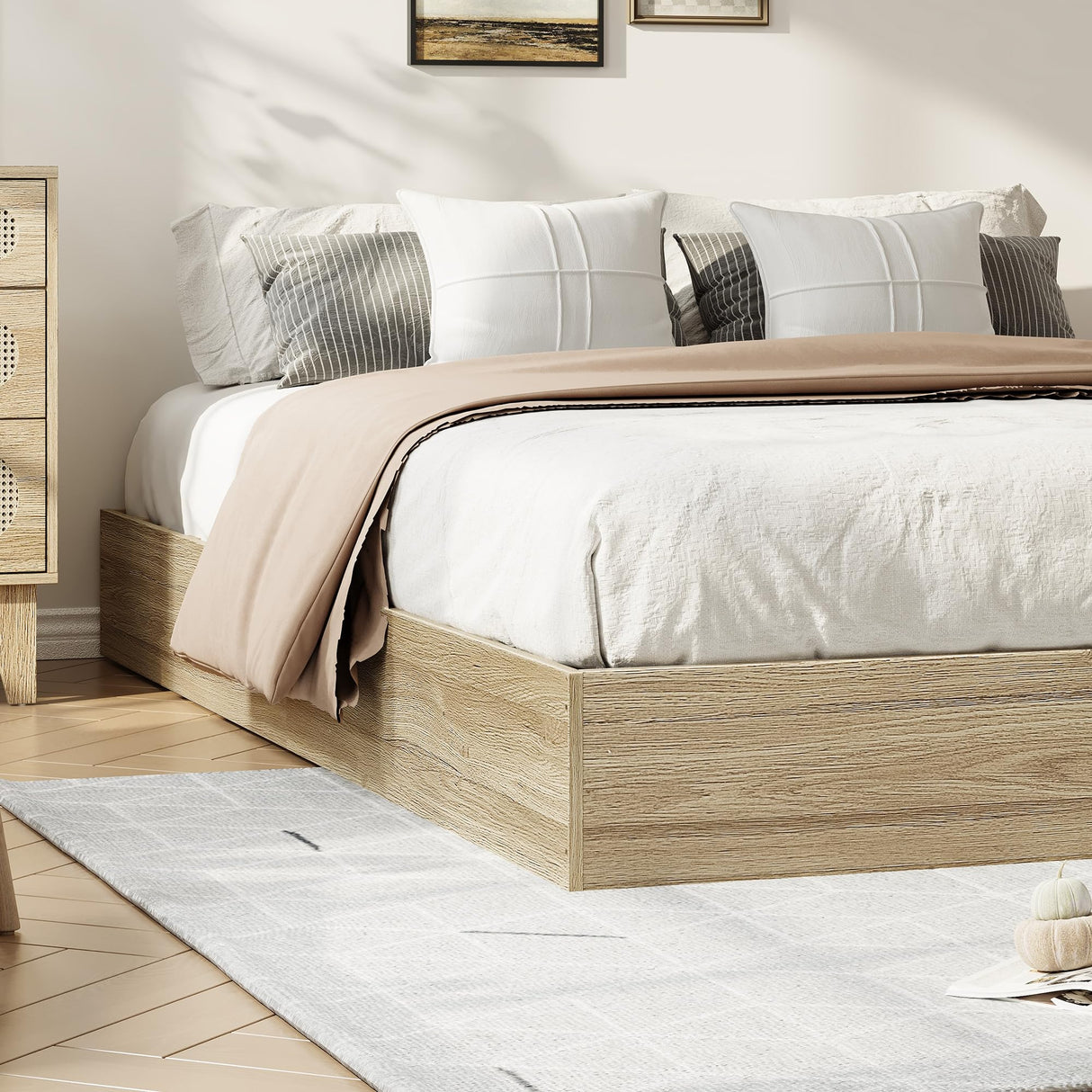 ELETHEBIA Twin Size Wooden Platform Bed Frame, Floor-Standing Bed Frame with Wood Slats Support, No Box Spring Needed, Low Profile, No Headboard, Easy Assembly, for Small Bedrooms, Apartments, Oak ELETHEBIA