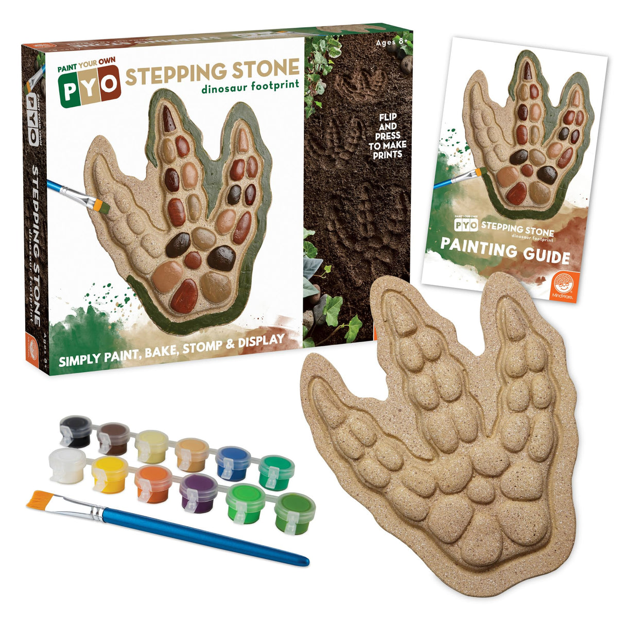 MindWare Paint Your Own Stepping Stone: Dinosaur Footprint – Weather-Resistant 8.5-inch x 10-inch Stepping Stones Kids Craft Kit - Includes Paint, Brushes and Instructions – Ages 8 and Up MindWare