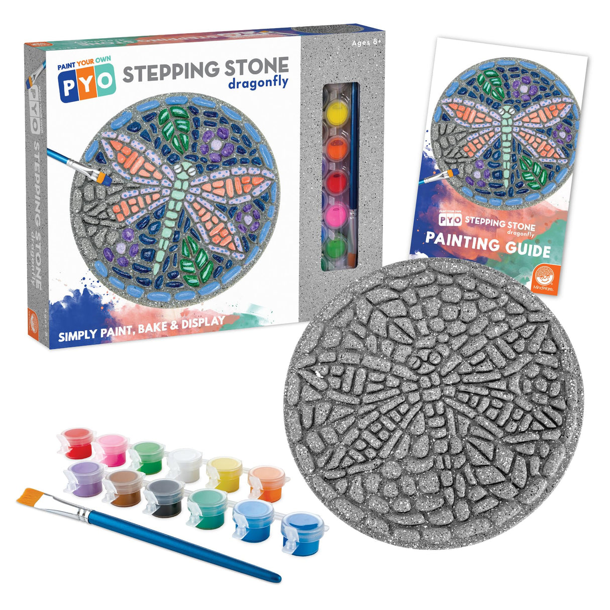 MindWare Paint Your Own Stepping Stone: Dragonfly - Paint Your Own Stepping Stones for Kids Craft Kit Includes Paint, Brushes and Instructions MindWare