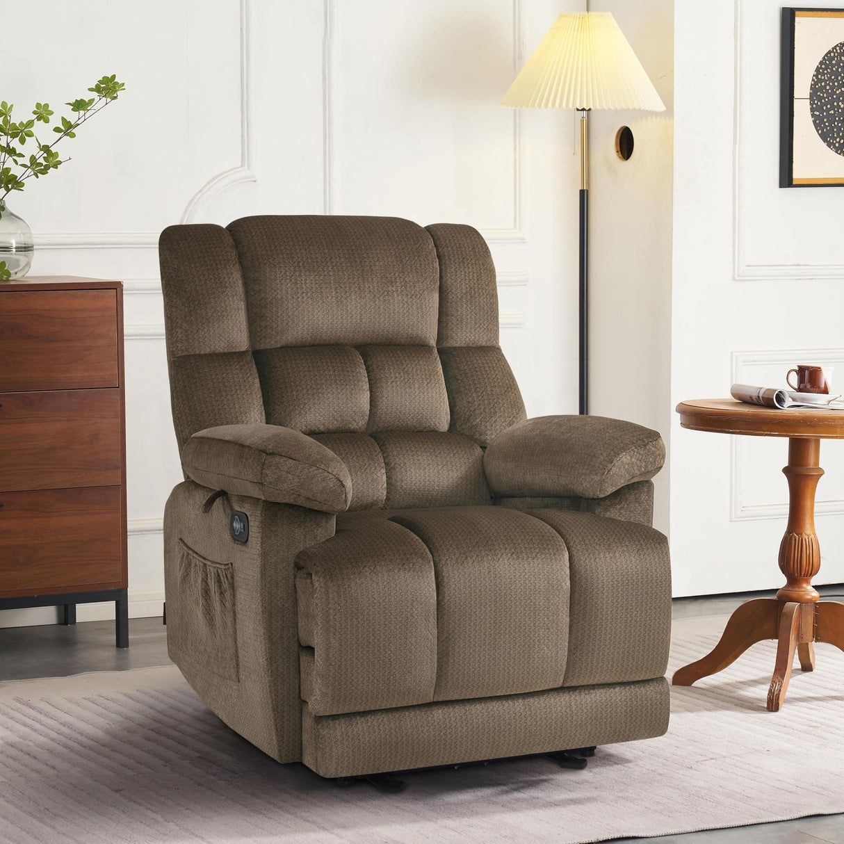 MCombo Zero Gravity Power Recliner Chair with Heat and Vibration Massage, Reclining Chair with USB Ports, Cup Holders for Living Room, Fabric R6233 (Brown) MCombo