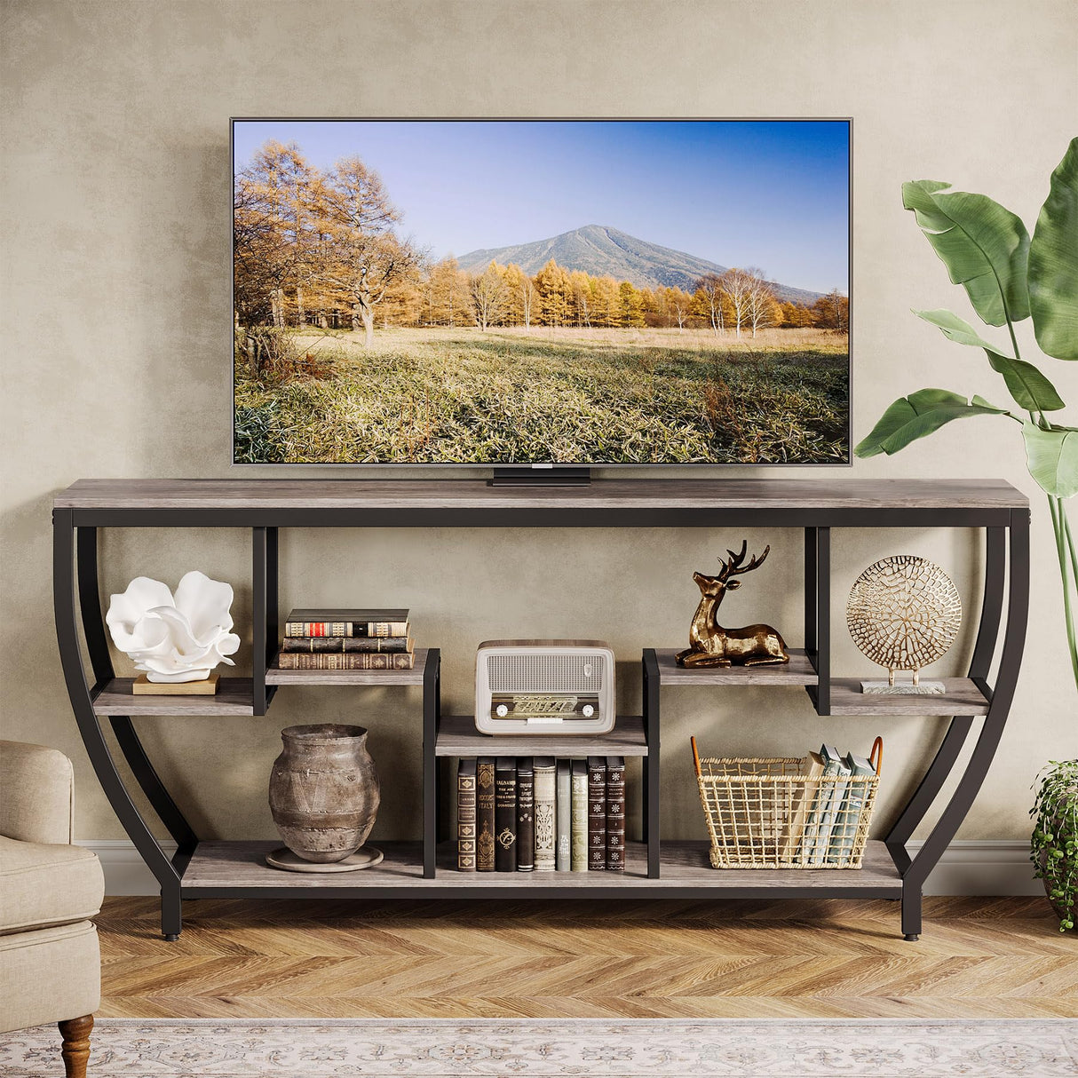 Tribesigns TV Stand for Televisions up to 80 Inches, 70.9 Inches Entertainment Center with Storage Shelves, Wood TV Media Console Table Unit for Living Room, Bedroom, Grey Tribesigns
