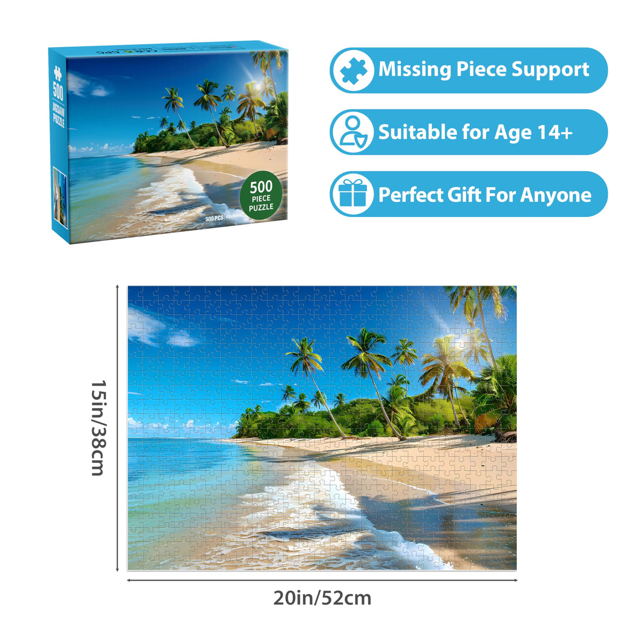 Puzzles for Adults 500 Piece Puzzle Hawaiian Sunset Beach Jigsaw Puzzle, Art Home Decor DIY Funny Parent-Child Game Toy Challenging Puzzle Gift for Mom, Wife, Friend, Finished Puzzle Size is 21 x 15 Jeacirio